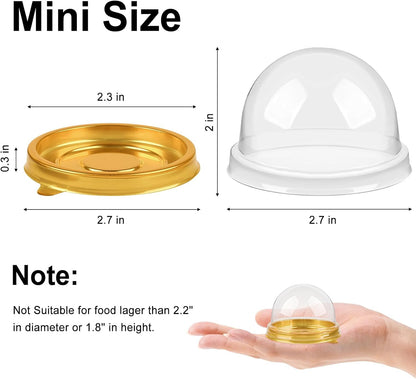 Zezzxu 50 Pack Mini Cake Containers, Clear Plastic Small Cupcake Boxes with Dome Lids for Individual Chocolate Covered Cookies, Strawberry, Mooncake (Gold)