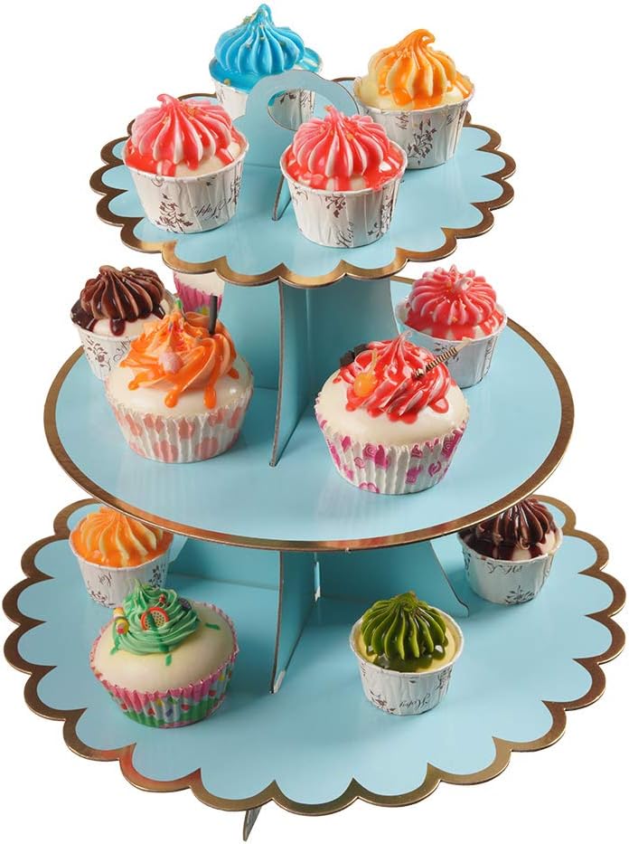 YLDW Cupcake Stand, 3-Tier Cupcake Stand Display, Cardboard Cup Cake Tower Stand, Disposable Dessert Stand for Birthday Tea Party Baby Shower Treat Decorations, Pink
