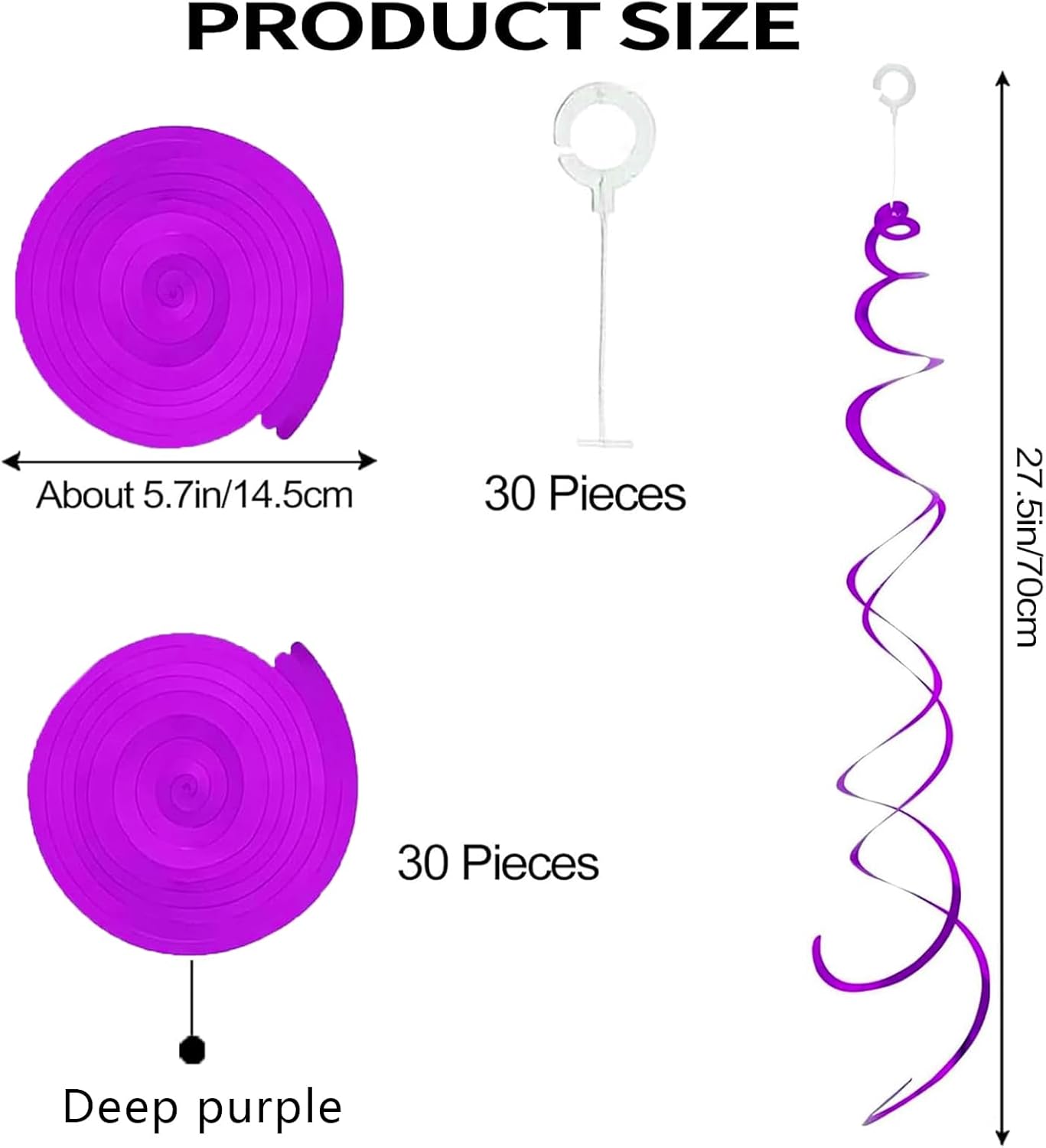 30 Pieces Hanging Swirl Party Decorations Foil Decorations Ceiling Swirl Spiral Hanging Plastic Streamer for Ceiling Birthday Graduation Wedding Celebration Baby Shower Party Supply (Black)