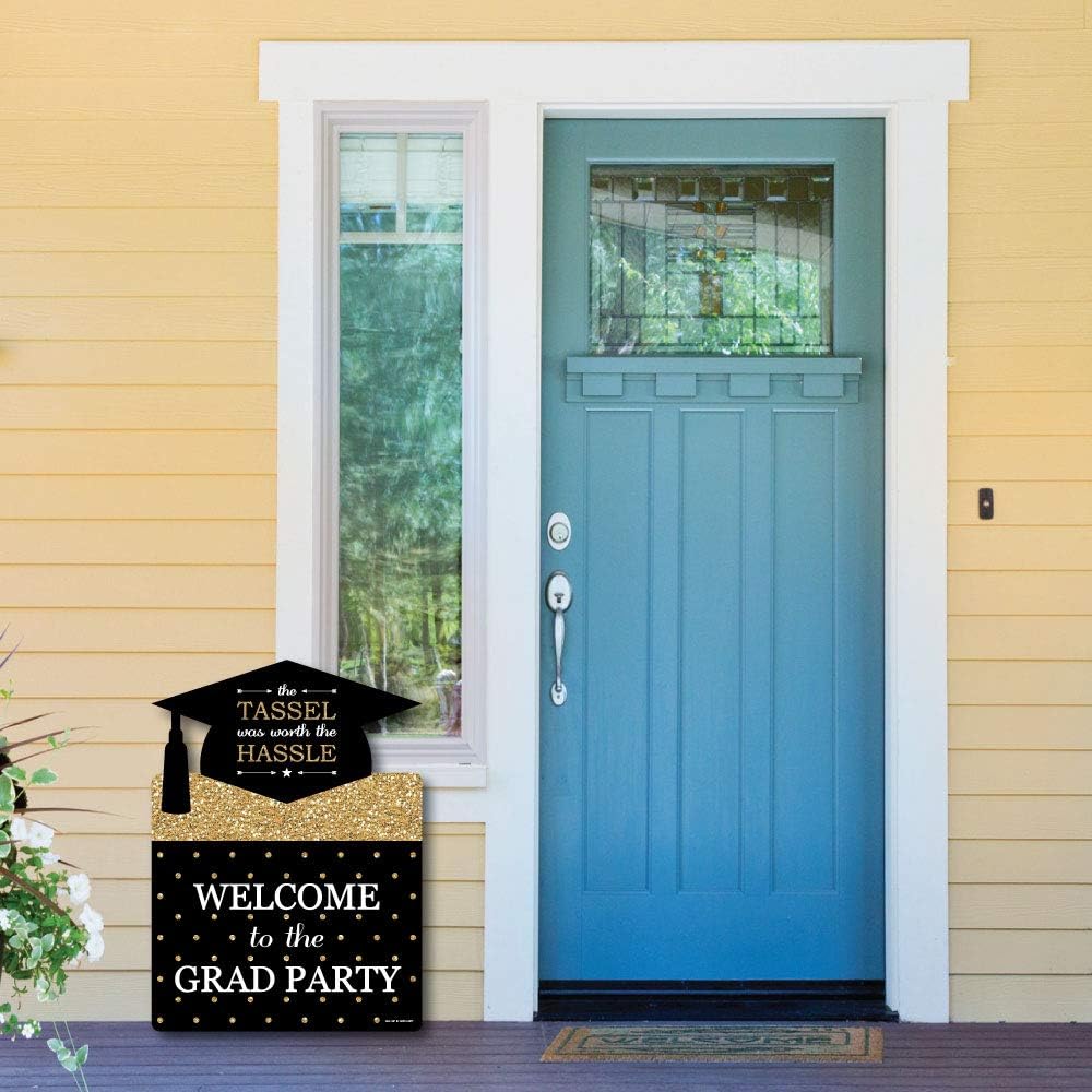 Big Dot of Happiness Gold Graduation Party Decorations - Grad Party Welcome Yard Sign