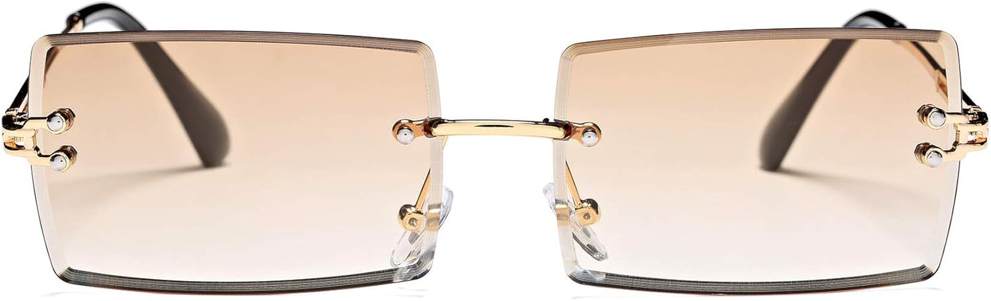 Rectangle Sunglasses for Men/Women Small Rimless Square Shade Eyewear