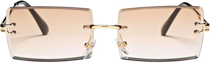 Rectangle Sunglasses for Men/Women Small Rimless Square Shade Eyewear