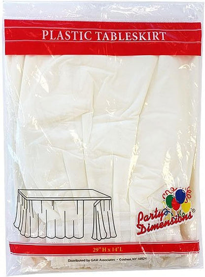 Party Dimensions Plastic Table Skirt, 29-Inches by 14-Feet - White - 6 Pack