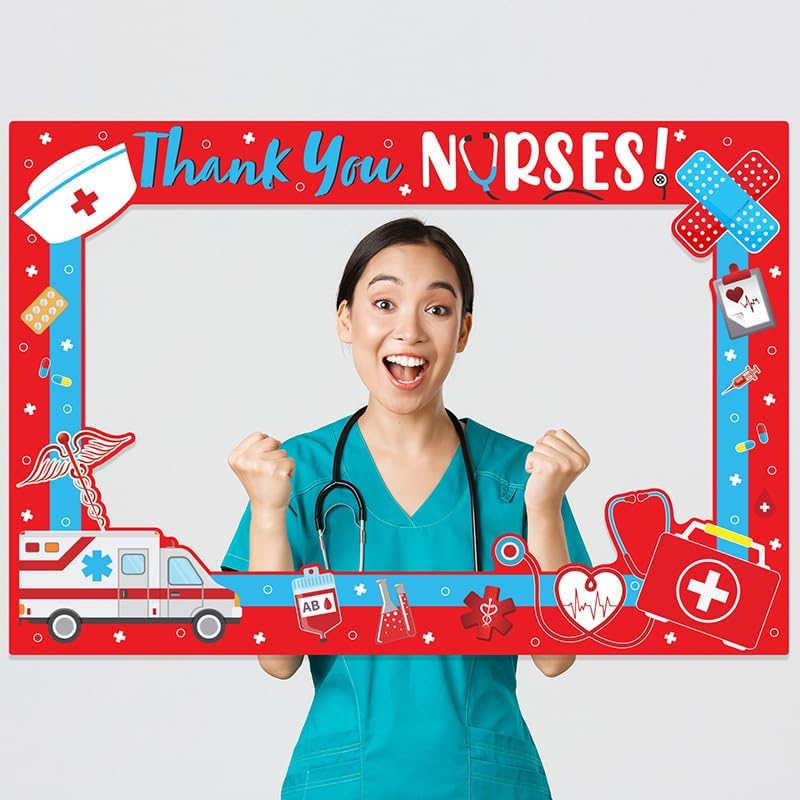 Thank You Nurses Photo Props Frame Nurse Week Photo Booth Props for Selfie Group Photo Nurse Week Party Decorations Supplies