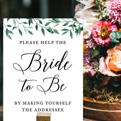 Andaz Press Wedding Party Signs, Natural Greenery Green Leaves, 8.5x11-inch, Bridal Shower Scavenger Hunt, 1-Pack - Colors D