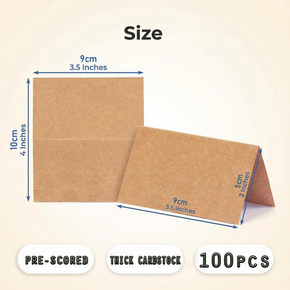 Place Cards - 150 Pack Kraft Tent Cards, 4 x 3.5 in Double-Sided Name Cards for Table Setting with Pre-Scored Fold, Rustic Wedding Seating Cards & Food Labels for Party Buffet