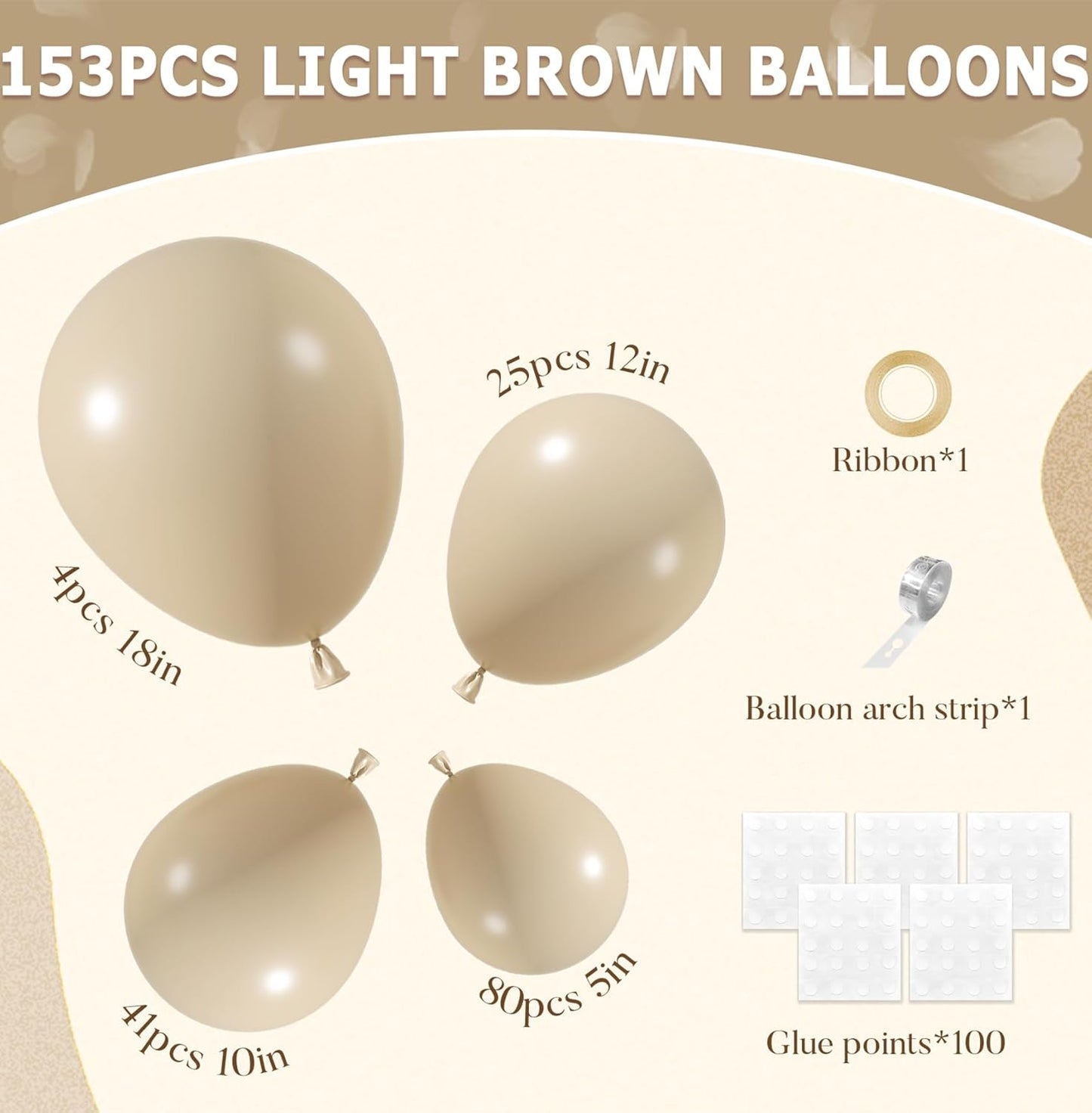 Amandir 153pcs White Sand Balloons Arch Garland Kit Different Sizes 18 12 10 5 Inch Cream Beige Sand White Latex Balloon for Birthday Boho Neutral Baby Shower Wedding Anniversary Party Decorations