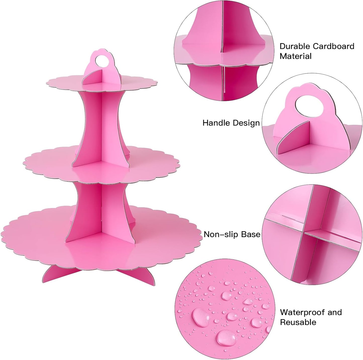Soleebee 3-Tier Cupcake Stand, Cardboard Cupcake Tower, Dessert Cup Cake Stand Tower for Birthday Wedding Party Decoration, Cupcake Tier Stand 1 Set (Black)