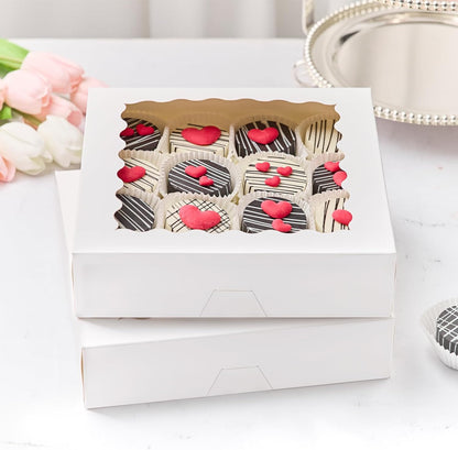 Kucoele 20 PCS Pie Boxes, 9 x 9 x 2.5 Inches Bakery Boxes with Window, Auto-Popup Cookie Boxes White Treat Boxes for Chocolate Strawberries, Pastries, Muffins, Donuts