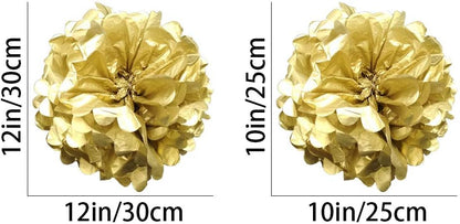 White Paper Pom Poms - Party Tissue Paper Flowers Balls - Party Hanging Decoration Supplies - Size of 10inch, 12inch, Great for Wedding, Birthday, Any Parties and Events (12 PCS)