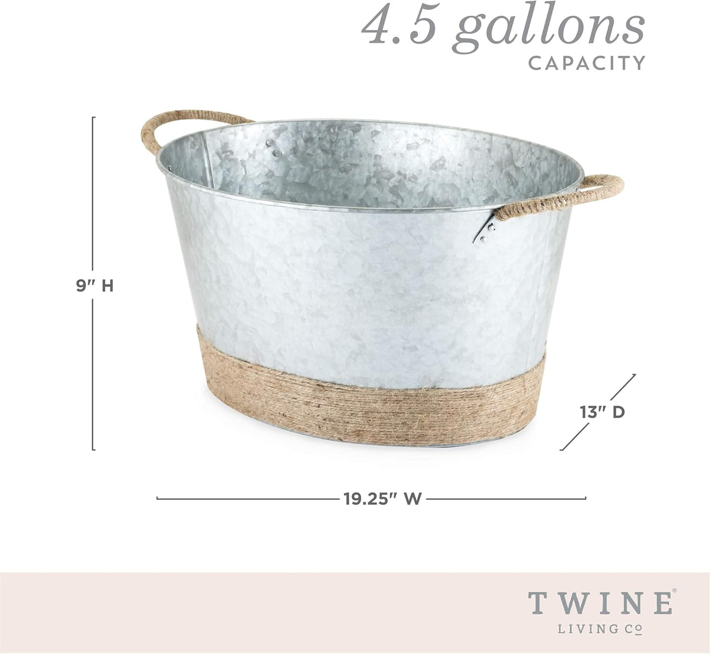 Twine Cheers Beverage Tub, Galvanized Tubs for Entertaining, Drink Buckets for Parties, Large Ice Tub and Gift Basket, Beer Buckets, Cream, 6.3 Gallons Set of 1