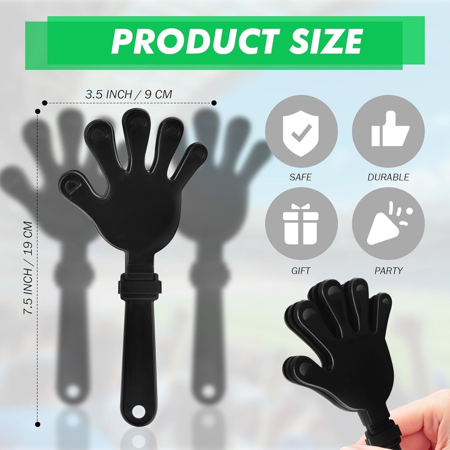 50 Pcs Hand Clappers Noisemakers 7.5 Inch Clappers Noisemakers Plastic Hand Clappers for Birthdays Game Football Sporting Events Cheers Supplies Dance Basketball Football Noisemakers(Black)