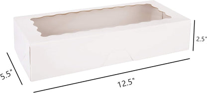 Tcoivs 20-Pack Cookie Boxes with Window, 12.5" x 5.5" x 2.5", White Bakery Boxes, Auto-Popup Treat Boxes for Pastries, Strawberries