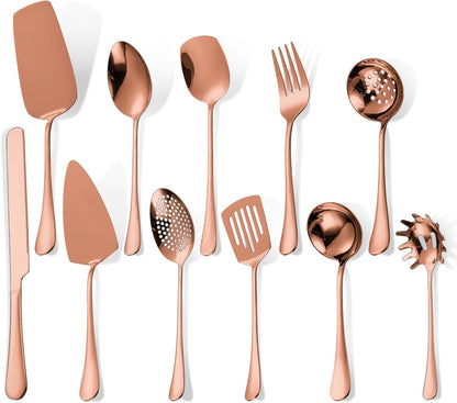 Stainless Steel Serving Utensil Set 10-Piece Buffet Flatware Catering Silverware with Bread Tong,Cake Spatula,Serving Ladles,Salad Fork,Cheese Knife,Large Spoon for Parties Buffet