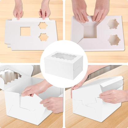 10 Packs Bento Cake and Cupcake Box 3 Holes Fit 2 Cupcakes and 1 Mini Cake Box with Clear Window and Stickers for Cake Cupcake Cookie or Easter and Mother’Day. (1+2/10pcs)