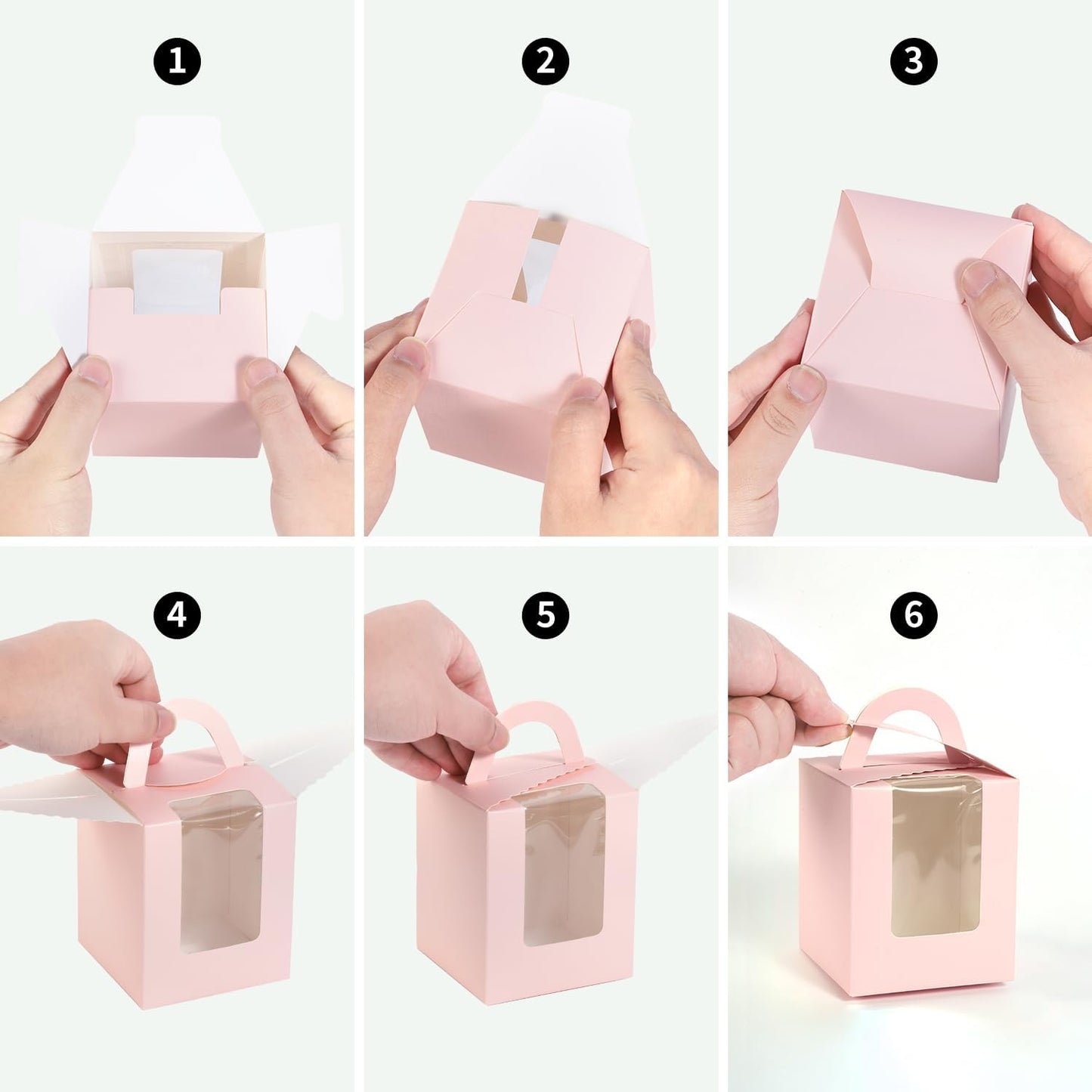 JCD Cupcake Boxes Carriers, 120pcs Pink Single Individual Cupcakes Box Holders Containers,3.7 * 3.7 * 4.3inch Cupcake Container Pastry with Insert and window(Pink, 120pcs)