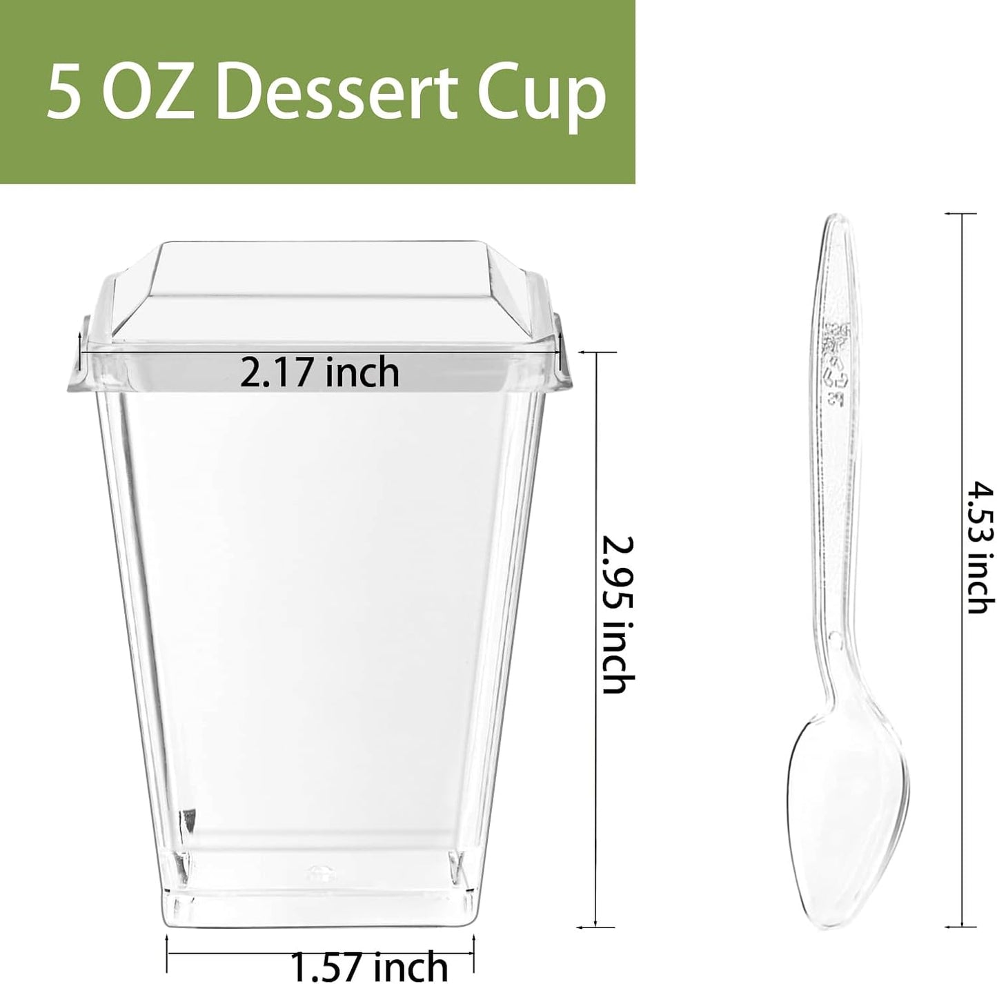 50Pack 5oz Plastic Dessert Cups with Lids and Spoons, Clear Parfait Appetizer Cups for Party, Mini Shooter Serving Cup, Square Dessert Shot Glasses for Tasting