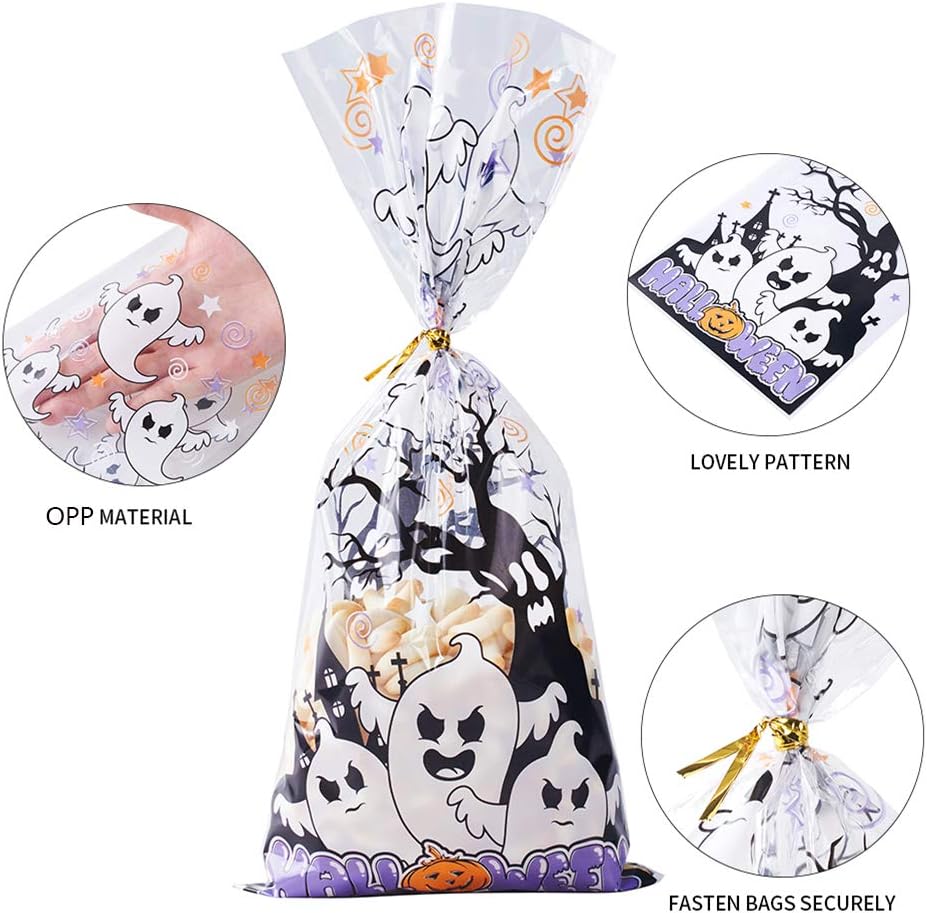 CCINEE 150 Pcs Cellophane Treat Bags, 5 X 11 Inches Gold Star Print Clear Gift Wrap Candy Bags Goodie Bags with Twist Ties for Wedding, Birthday Party Favors, Bakery, and Gift Packaging