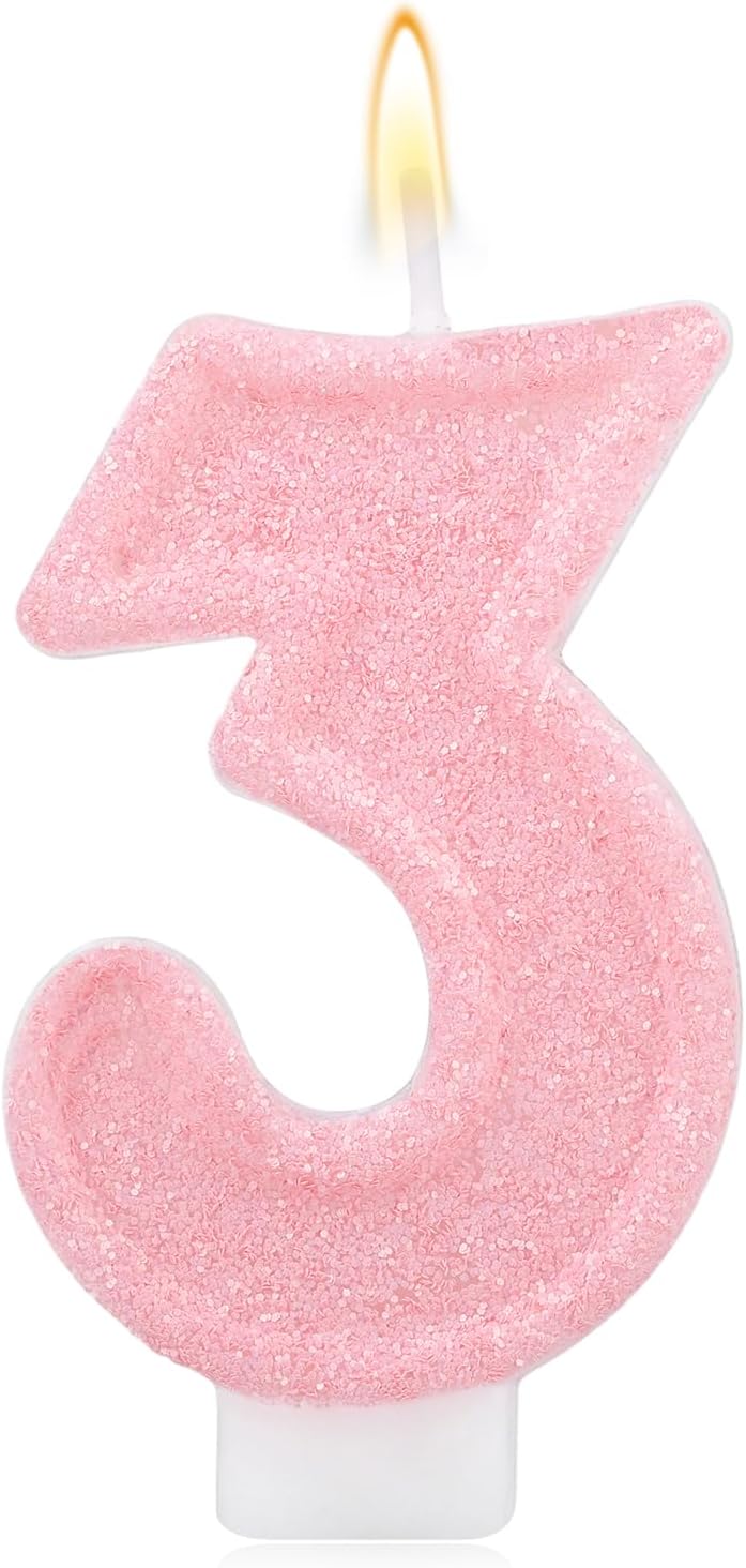 Pink Number One Birthday Candles, Romantic Cake Glitter Pink Number 1st Candles Anniversary Cake First Topper Decoration Cute Birthday Party Supplies for Wedding Anniversary Celebration Supplies (1)