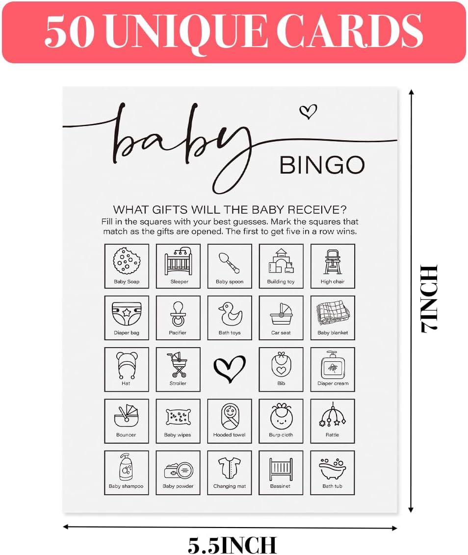 50 PCS Baby Bingo for Baby Shower Girl Boy Baby Shower Bingo Game Cards Baptism Party Perforated Calling Cards