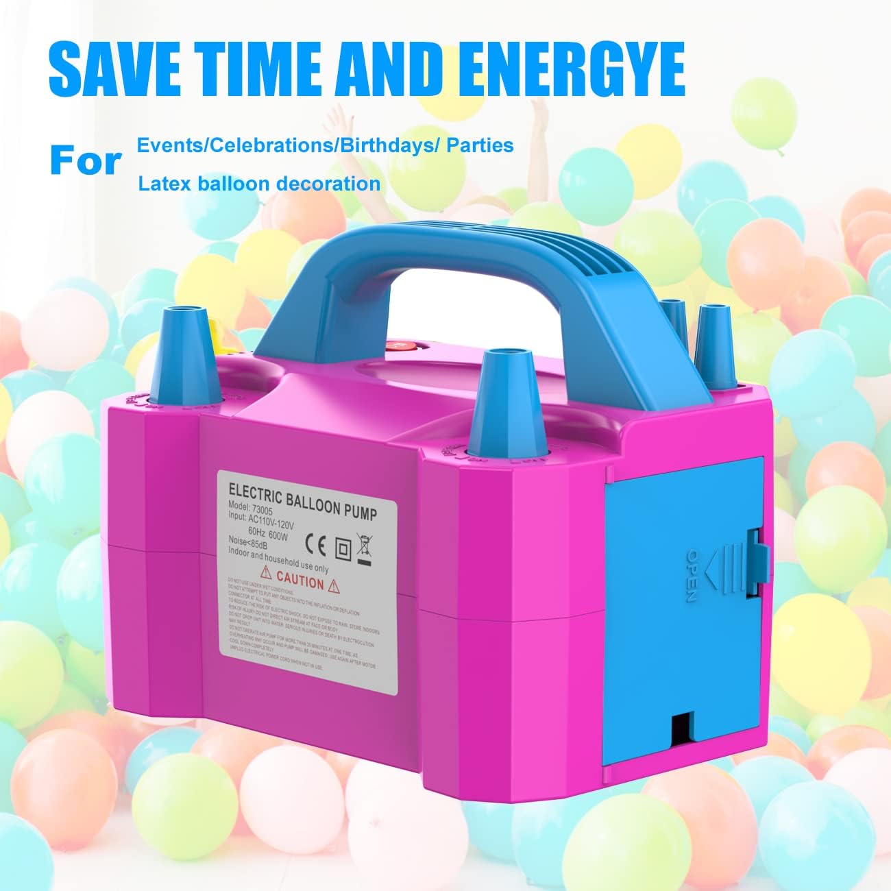 LANGXUN Portable High Power Electric Balloon Pump, Two Nozzle 110V 600W Air Blower Electric Ballon Inflator Pump for Party Latex Balloon Decoration Supplies (Yellow)