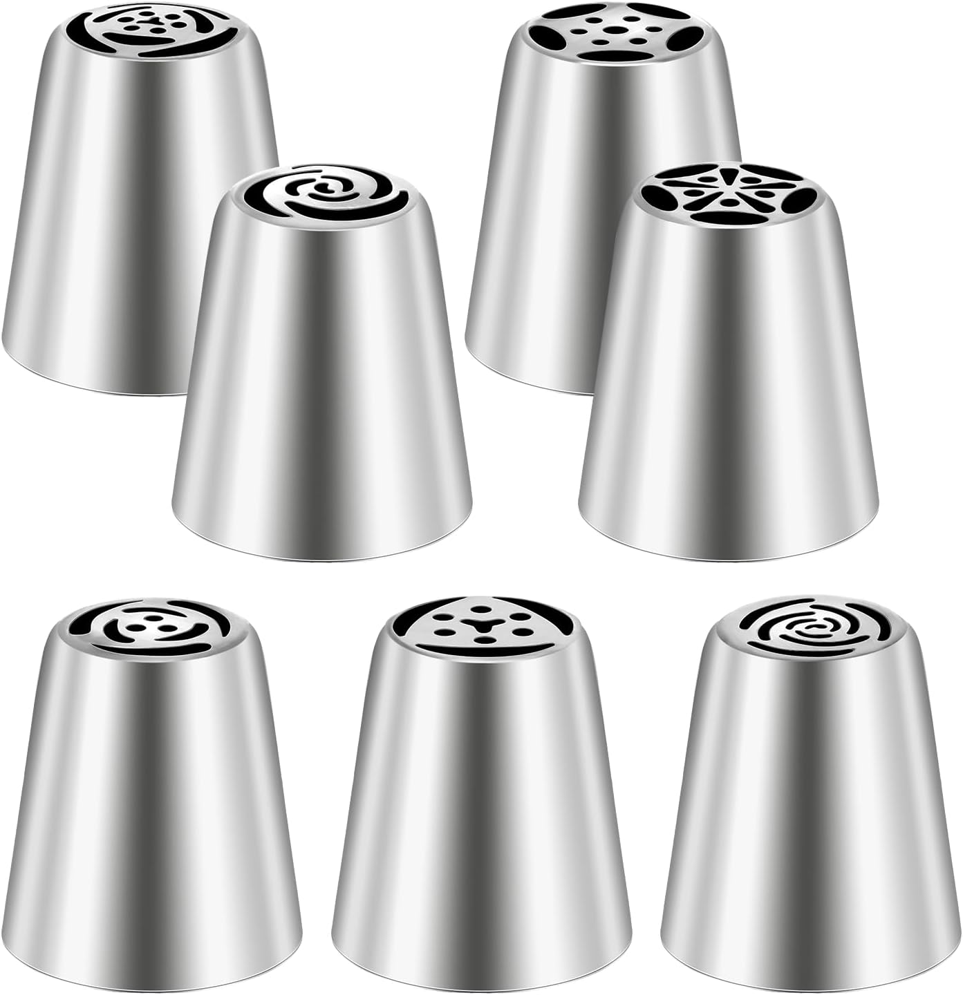 Dimeho 7 Pcs Round Hole Piping Tips Set Stainless Steel Cupcake Frosting Nozzles Cake Decorating Tool Russian Pastry Icing Dispensers Supplies for Baking Cookies Puff Doughnut Cream Bag Filler