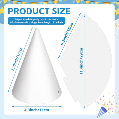 WEOXPR White Paper Party Hats for Birthday,Decorative Bulk Cone Hat for Adults Art DIY, Halloween Supplies（10/20/40/60）