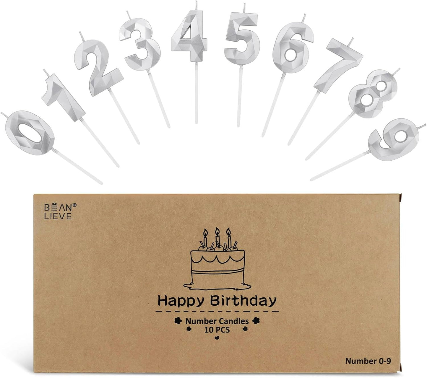BEAN LIEVE Number Candles 0-9 Set - 10-Pack Diamond-Cut Birthday Candles, Cake Candles - Bulk Cake Decor for 1st-98th Birthdays, Photos, Parties - Kids Women Family Celebrations (Champagne Gold)