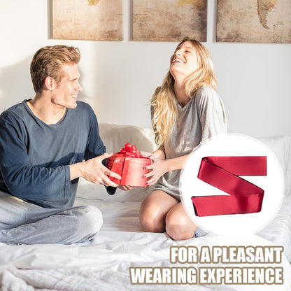 2 Pcs Satin Eye Mask for Sleeping - Silk Blindfold for Women & Men - Adults Couples Blindfold Scarf - Sleep Eye Cover for Travel Nap Meditation - Valentine Gift - 150cm/59inch (Black + Red)