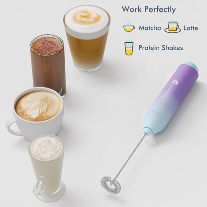 Powerful Milk Frother Wand - Mini Handheld Milk Frother with Stainless Steel Whisk - Battery-Powered Drink Mixer for Coffee, Lattes, Cappuccinos, Matcha - Coffee Enthusiasts Gift - Black