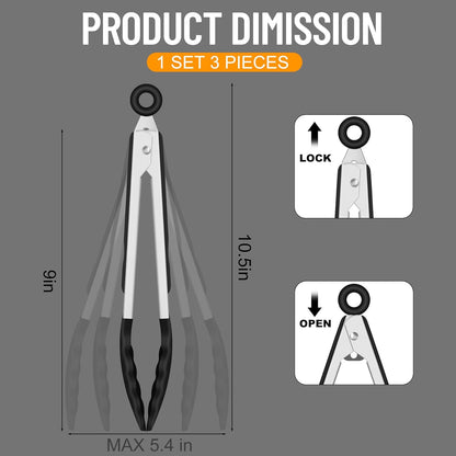 Hotec Mini Silicone Kitchen Tongs for Cooking - 7-Inch Small Serving Tongs with Silicone Tips, Set of 3 (Blue)