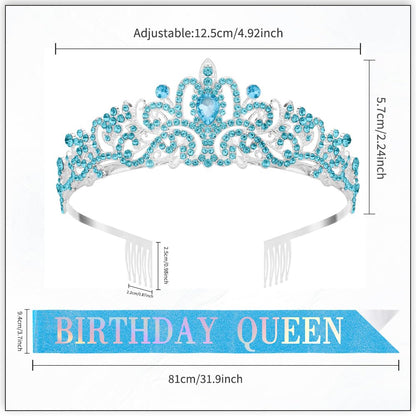 Birthday Sash for Women,Birthday Crown Tiaras for Women,Gold Rhinestone Queen Sash and Crown Tiara Headband for Party Decorations