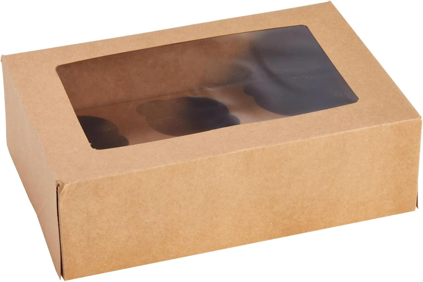 Juvale Cupcake Boxes - 6 x 6 in, 24 Count, Brown - 4-Cup Insert & Clear Window Cupcake Containers & Muffin Boxes