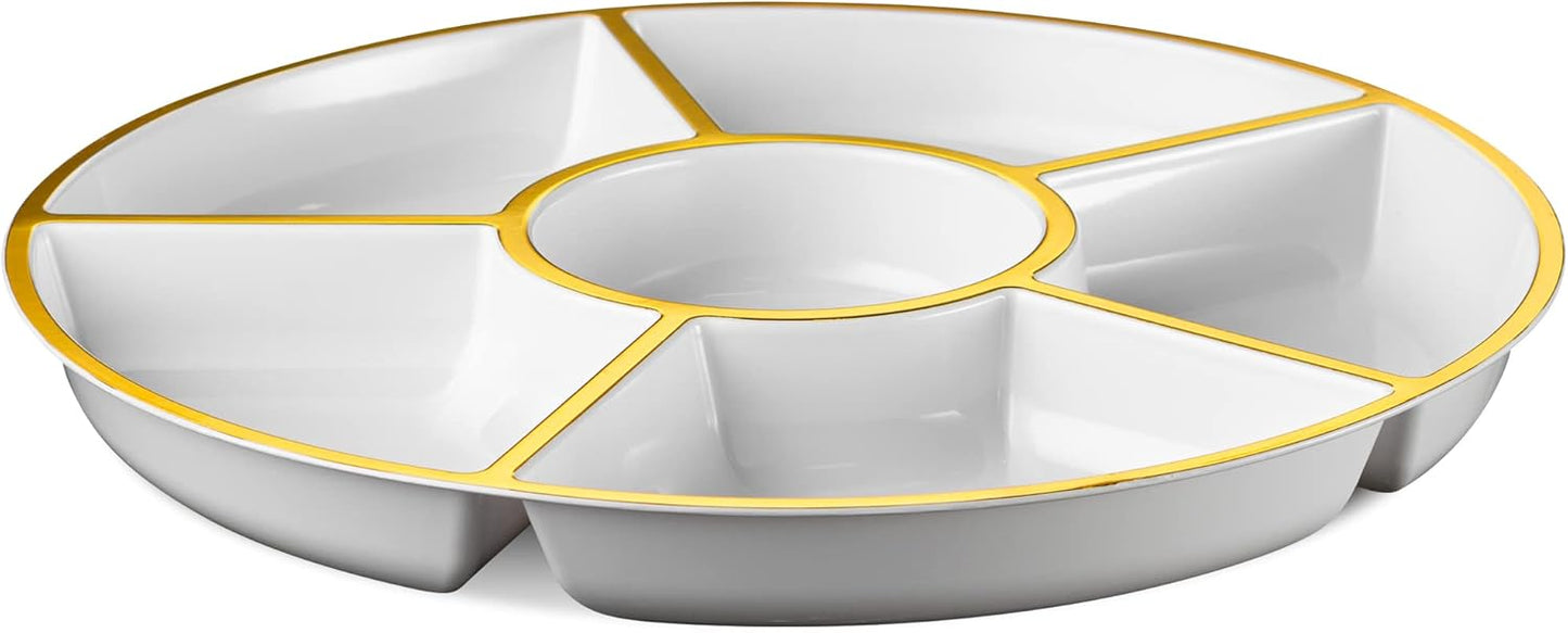 Plasticpro 6 Sectional Round Plastic Serving Tray/Platters Clear Pack of 2