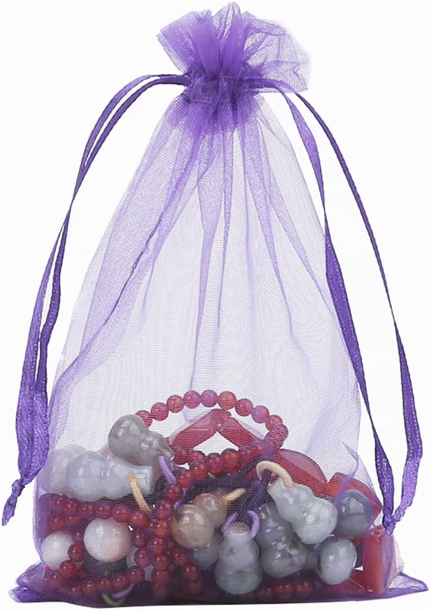HRX Package 100pcs White Organza Bags, 4x6 inch Mesh Bags Drawstring Gift Bags Jewelry Pouches for Candy Wedding Favors Christmas