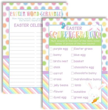 Easter Word Scramble and Scavenger Hunt 10 Pack 5"x7" Fill‑In Game Cards, Fun Happy Easter Holiday Activity Cards for Kids with Word Puzzle and Search Games by Amanda Creation