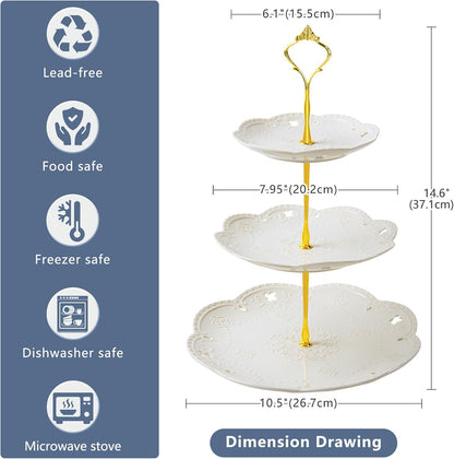 10 Inch White Ceramic Cake Stand (Holds 10 Inch Cake), Decorative Cupcake Stand, Dessert Display Plates for Snacks and Cookies, Baby Shower, Birthday, Wedding Party Decor