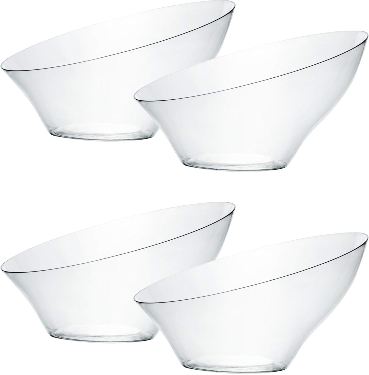 PLASTICPRO Disposable Angled Plastic Bowls Round Medium Serving Bowl, Elegant for Party's, Snack, or Salad Bowl, Clear Pack of 4