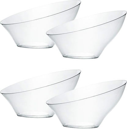 PLASTICPRO Disposable Angled Plastic Bowls Round Medium Serving Bowl, Elegant for Party's, Snack, or Salad Bowl, Clear Pack of 4