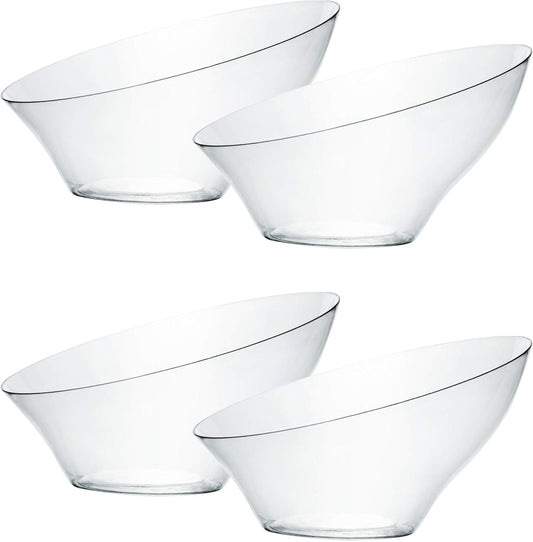 PLASTICPRO Disposable Angled Plastic Bowls Round Medium Serving Bowl, Elegant for Party's, Snack, or Salad Bowl, Clear Pack of 4