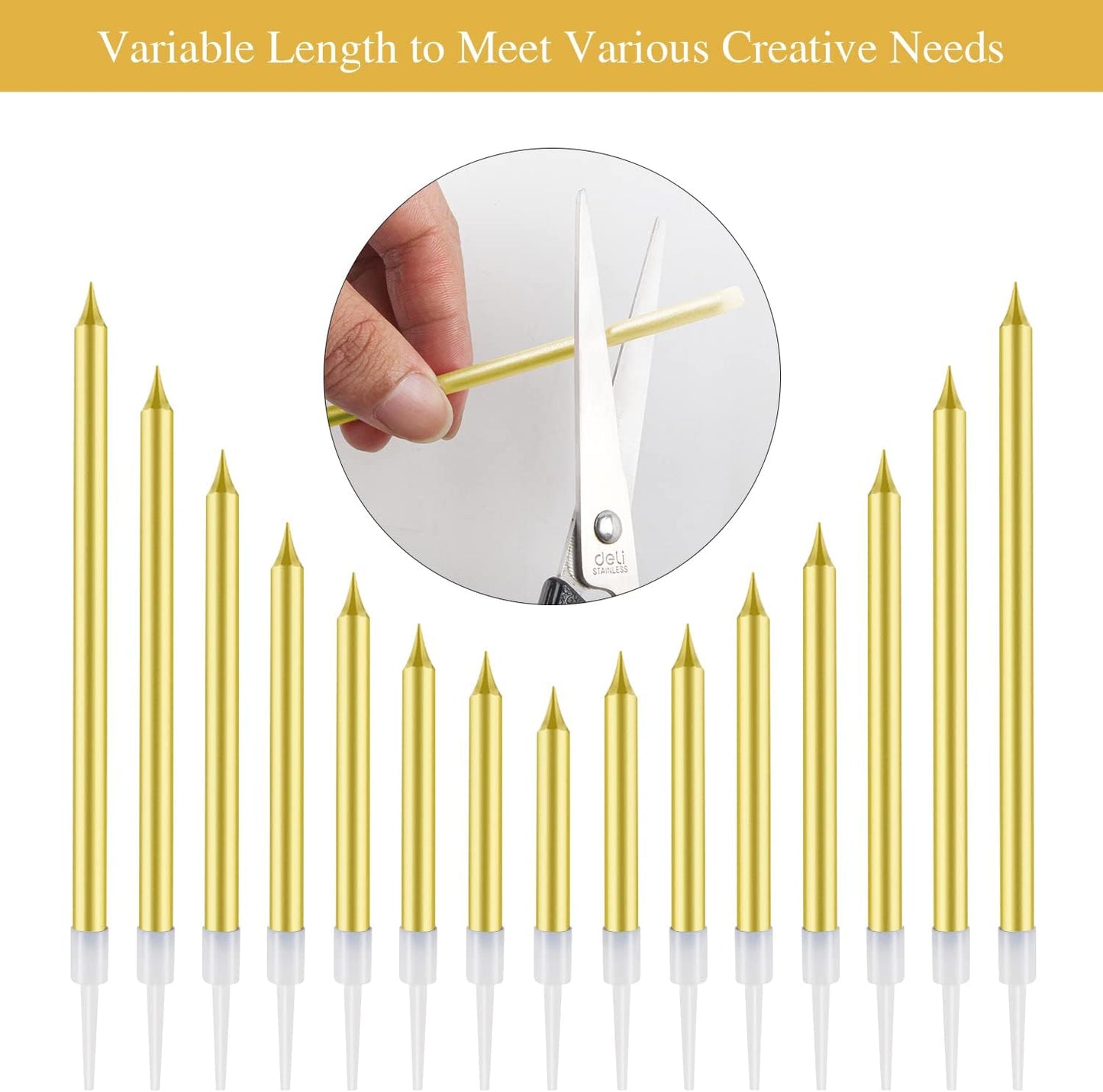 BEAN LIEVE 24-Count Birthday Candles - Long Thin Cake Candles Slow Burning Candles for Birthday, Wedding, Lucky Party Decoration (Champagne Gold)