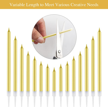 BEAN LIEVE 24-Count Birthday Candles - Long Thin Cake Candles Slow Burning Candles for Birthday, Wedding, Lucky Party Decoration (Champagne Gold)