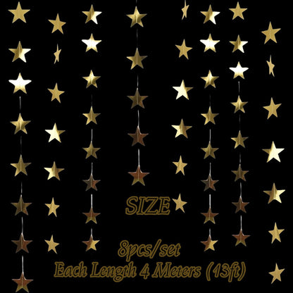 105Feet Gold Star Garland Party Banner for Graduation Decorations 2026 Class Grad Birthday Hanging- Golden Double Side Twinkle Paper Stars Streamers Backdrop for Wall Ceiling Decor, 8Pack