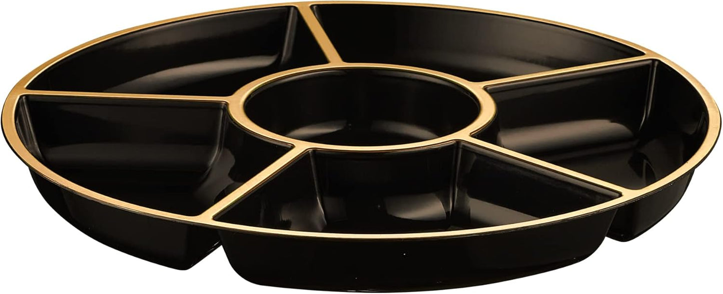 Plasticpro 6 Sectional Round Plastic Serving Tray/Platters Clear Pack of 2