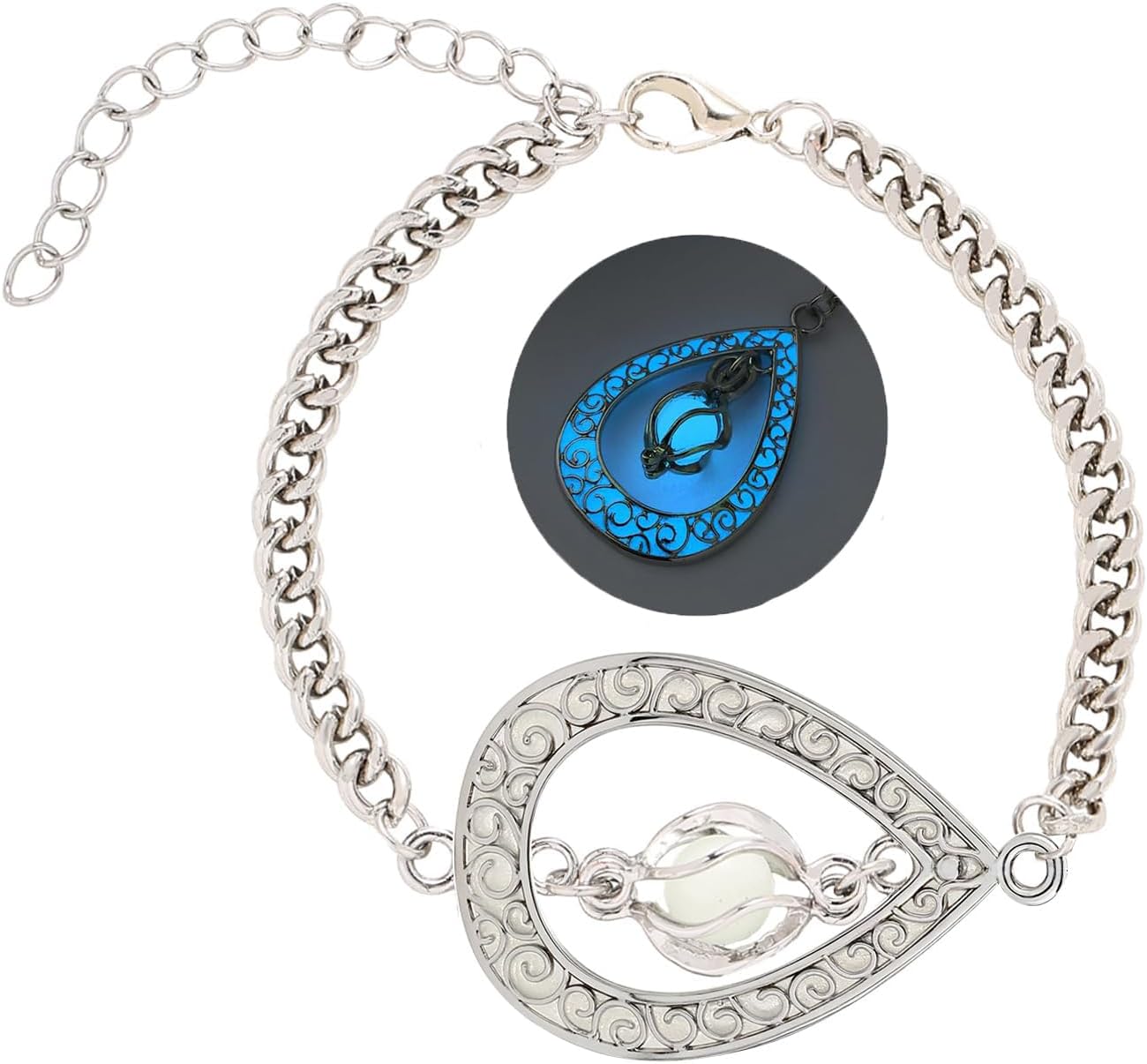 EEQQBZ Glow in The Dark Silver Teardrop shape bracelets,Fantasy Glowing Jewelry bracelets