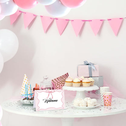 Maitys 24 Pcs Blue Gingham Picnic Party Decoration Bow Place Cards 6 x 4 Inch Summer Themed Bow Tent Card Large Holiday Table Setting Food Label for Summer BBQ Bridal Showers Supplies