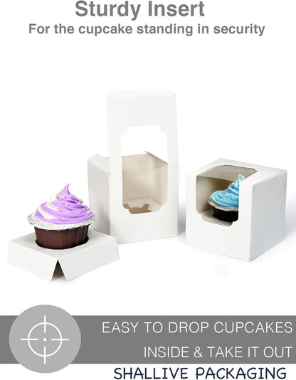 100 Pcs Kraft Brown Cupcake Boxes Individual Bulk Paper Cupcake Containers Single with Insert and Window, Pop up Cookie Boxes and Cocoa Bombs Boxes Packaging for Bakery Gift Giving