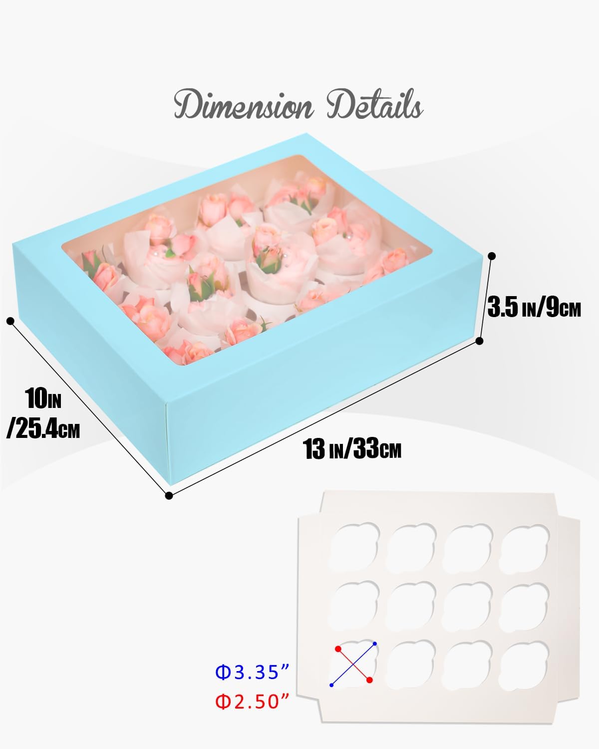 Bakepacker Auto-pop Up Cupcake Boxes with Window White 20PCS 12 Count Cupcake Box 13"x10"x3.5" Cupcakes Carrier, 12 Cupcake Containers with rolls of pink ribbons