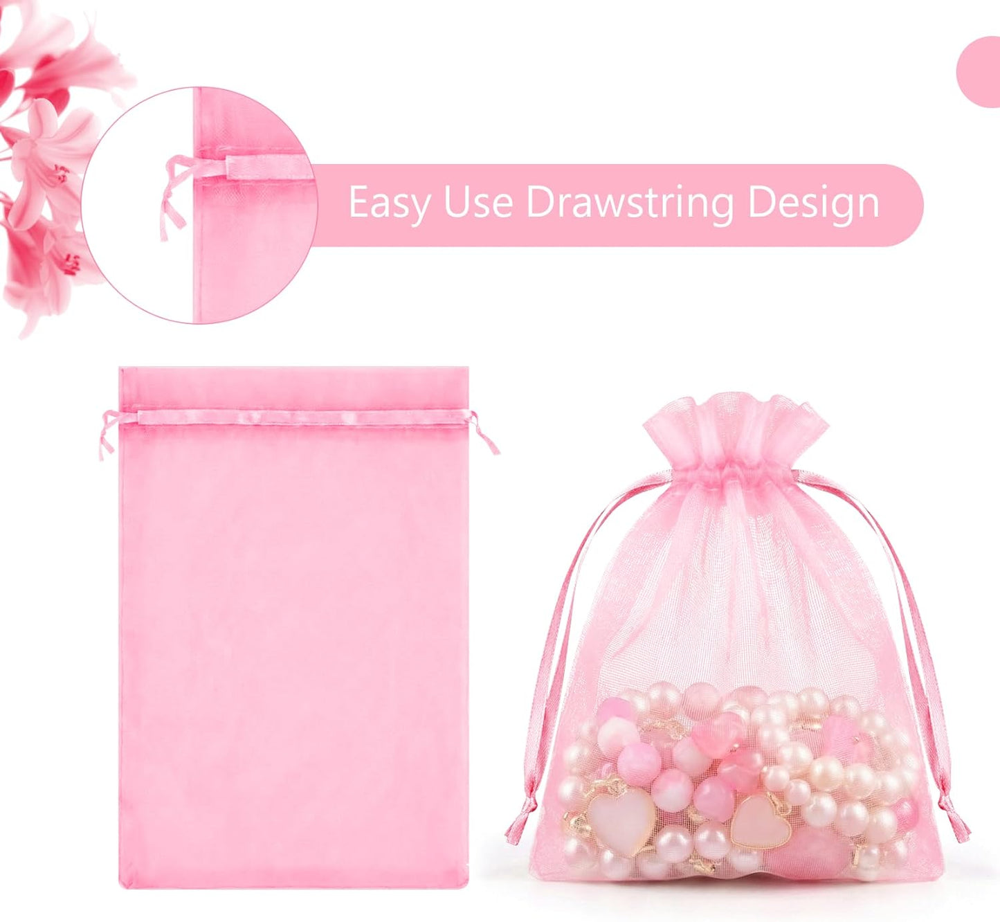 FUNFERY 100 Pcs White Organza Bags 3x4 in, Small Mesh Drawstring Gift Bags for Sachet, Jewelry, Wedding Favor, Candy Goodie Treat Bag,Easter Day