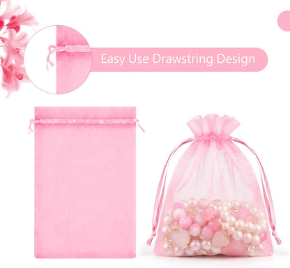 FUNFERY 100 Pcs White Organza Bags 3x4 in, Small Mesh Drawstring Gift Bags for Sachet, Jewelry, Wedding Favor, Candy Goodie Treat Bag,Easter Day
